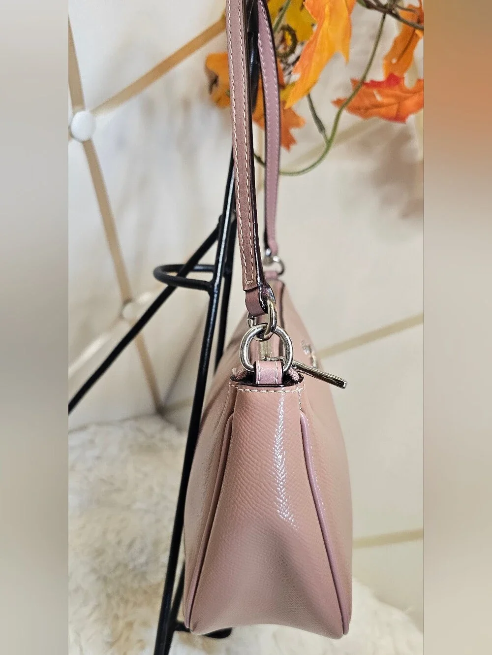 Coach Patent Leather Top Handle Pouch Crossbody Bag